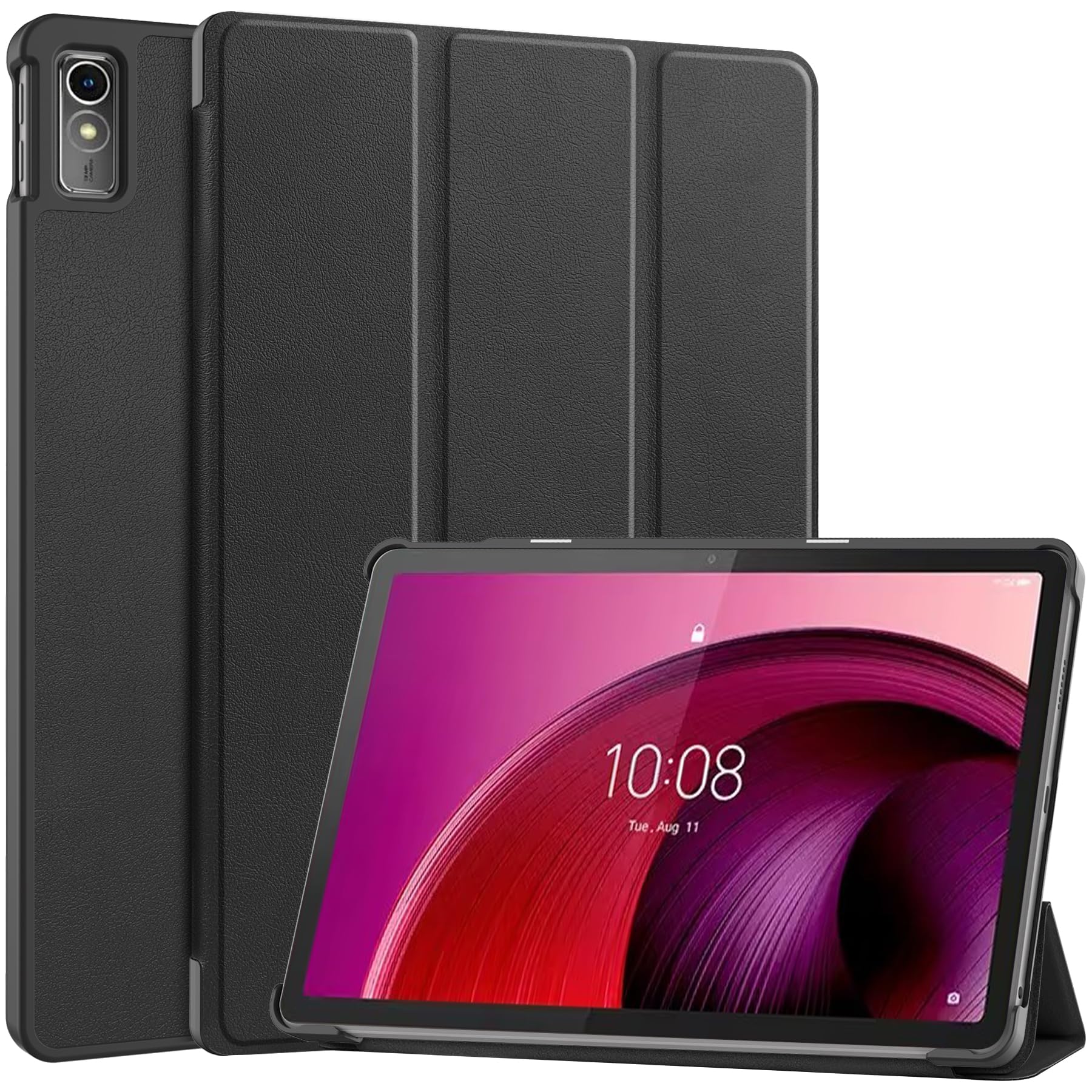 For Lenovo Tab M10a 5G ケース 【Shron】 三つ折りスタンドカバー 超薄型 超軽量 マグネット オートスリープケース PU レザーカバー (ブラック)