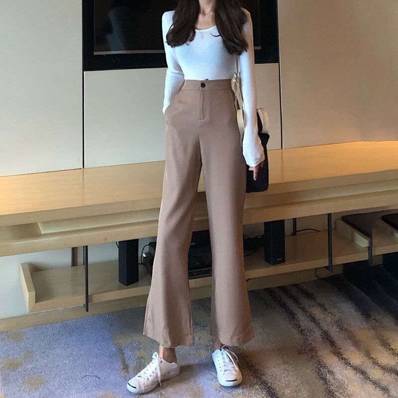 ピュアカラーマイクロパンツサマーニューシンセクションレトロワイルドハイウエストワイルドワイドレッグパンツカジュアルパンツスーツパンツ女性トレンド YY-ファッション3891931502