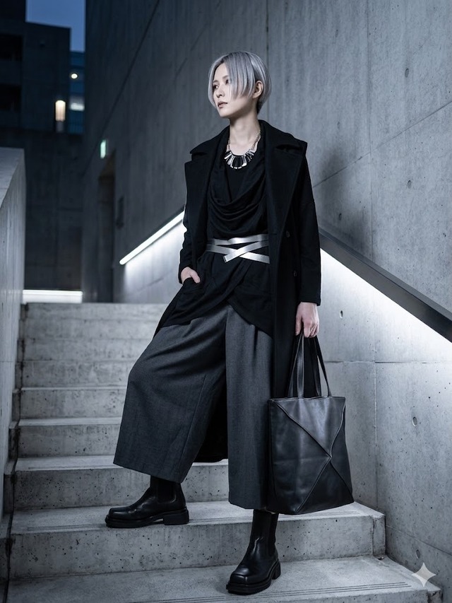 変形ドレープカットTOP	ブラック