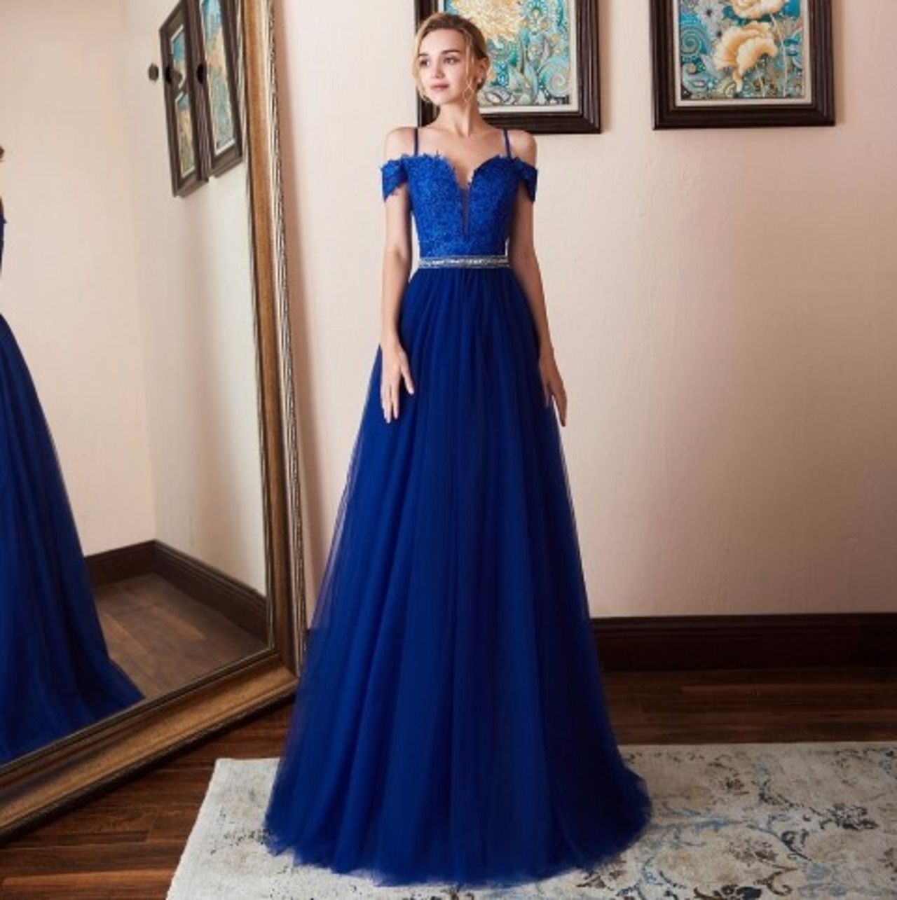 上品！ パーティードレス 青/ブルー ロング キャミソール セクシー  