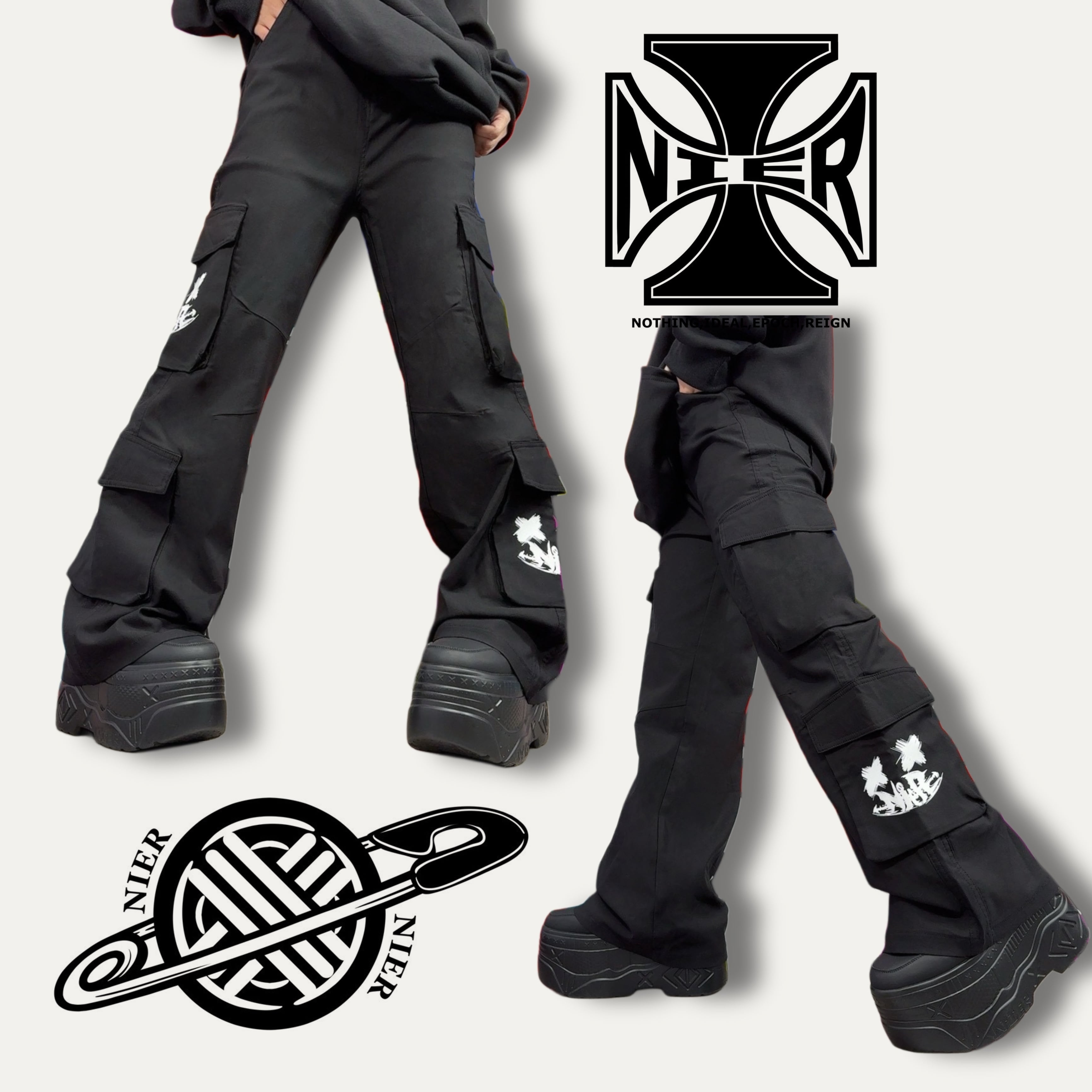 2/20日目玉大特価》 8POCKET FACE LOGO BLACK CARGO PANTS | NIER CLOTHING
