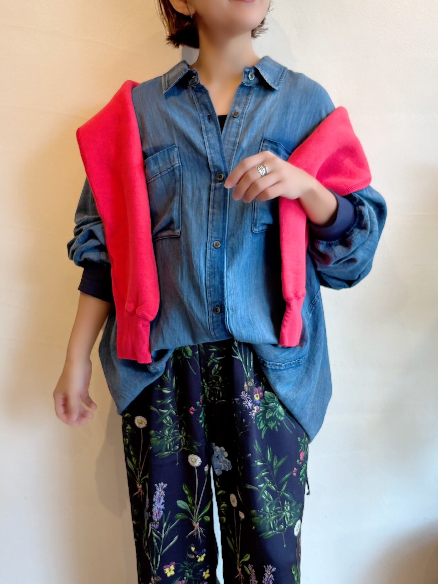 Dignite' collier デニム長袖シャツ Fサイズ Dignite Collier 袖リブ