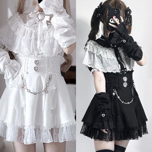 ゆめかわ♡全２カラー　付け袖＆チェーン付きセットアップ　set35