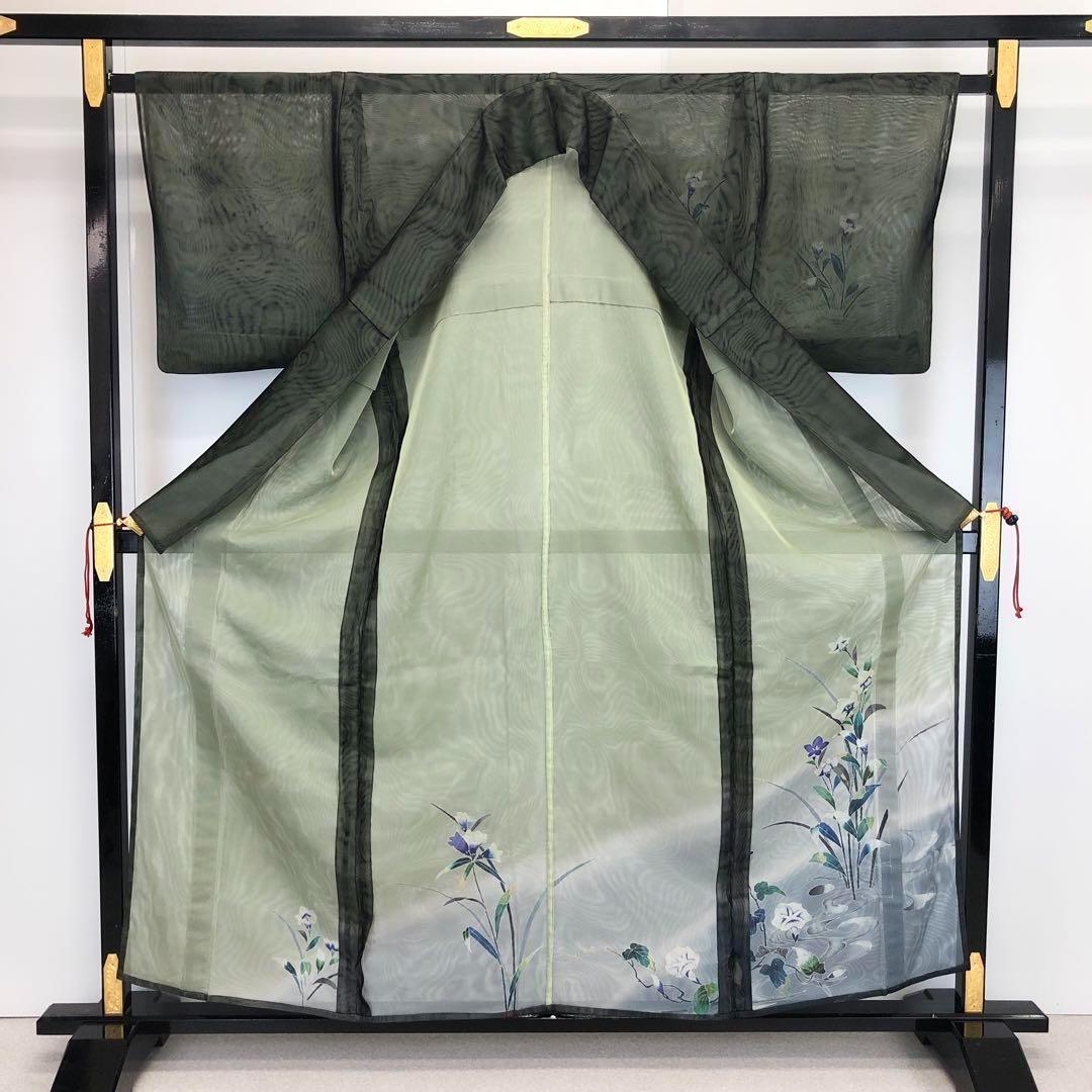 紗合せ 付下げ 上品な花模様 竜胆 朝顔 金彩 鈍色 K-3681 着物