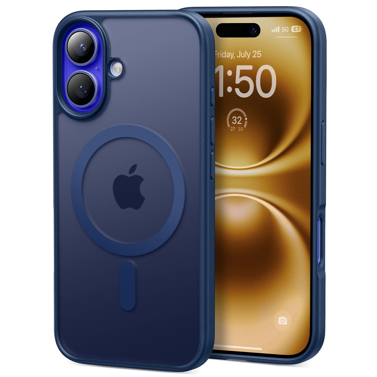 【米軍MIL規格・マット質感】PEEROCK iPhone 16用 ケース カメラコントロール対応 MagSafe対応 指紋防止 黄変防止 高耐久性 耐衝撃 マグネット搭載 頑丈 ワイアレス充電対応 半透明 あいふおん16用ケース 6.1インチ(マットブルー)