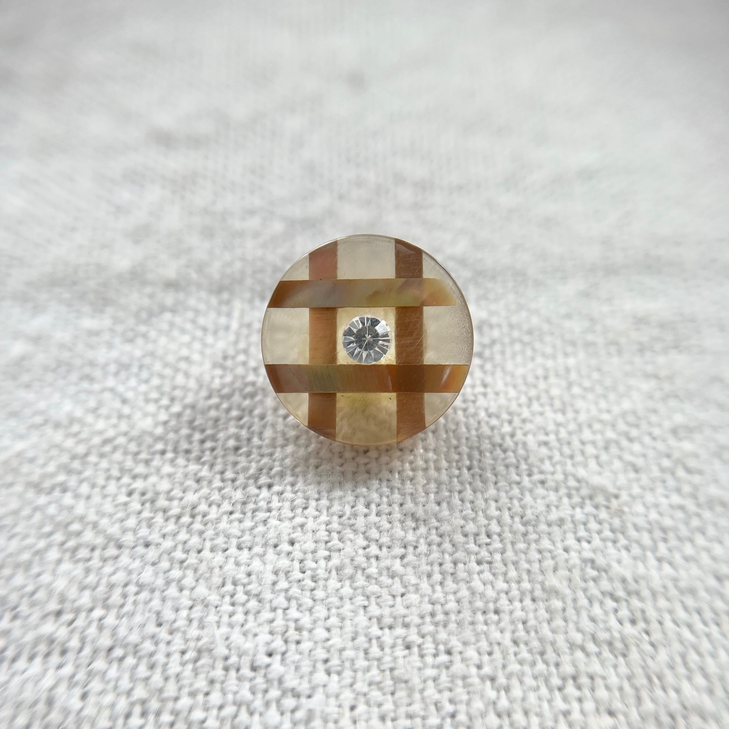 茶蝶貝チェック 1粒ラインストーン 13mm