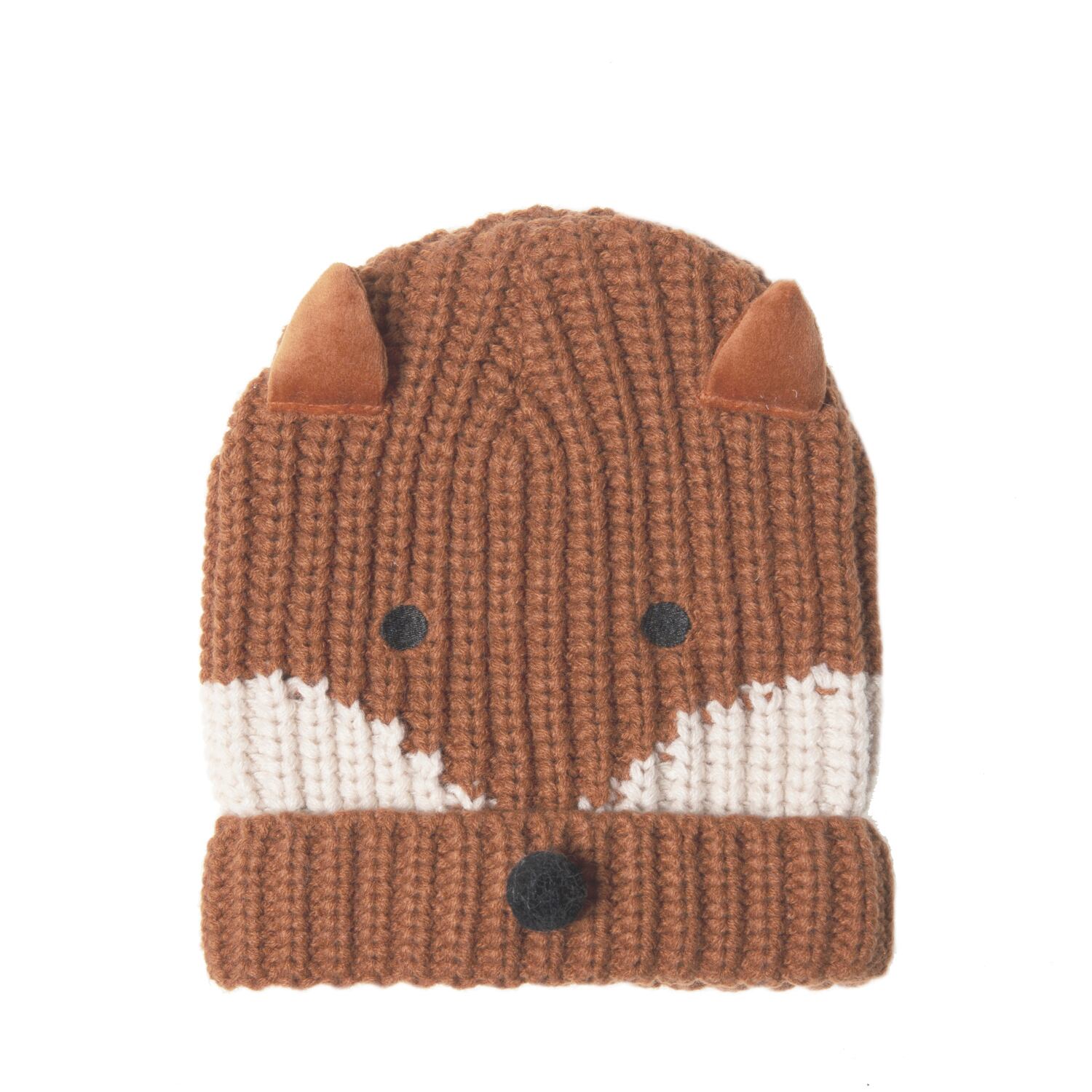 T1883B-2-Felix Fox Knitted Hat 7-10 Years-BROWN