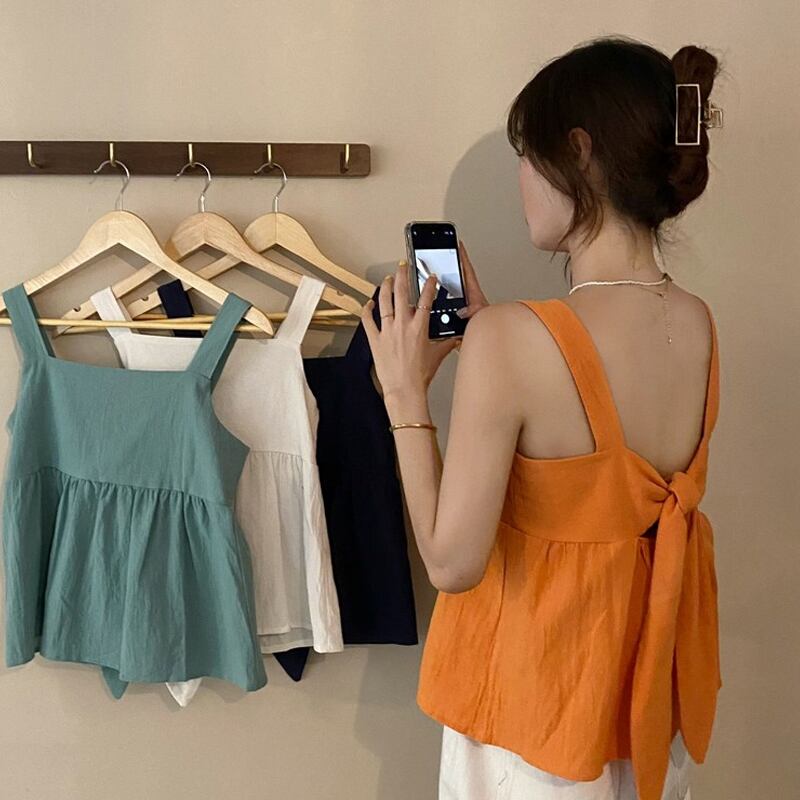 サマーバックトップス レッドノースリーブドレス 大人ガーリー スウィート キュート カジュアル 夏物 スーパーモール82841263659