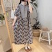 2色／ボリューム袖フラワー刺繍リネンワンピ ・7053