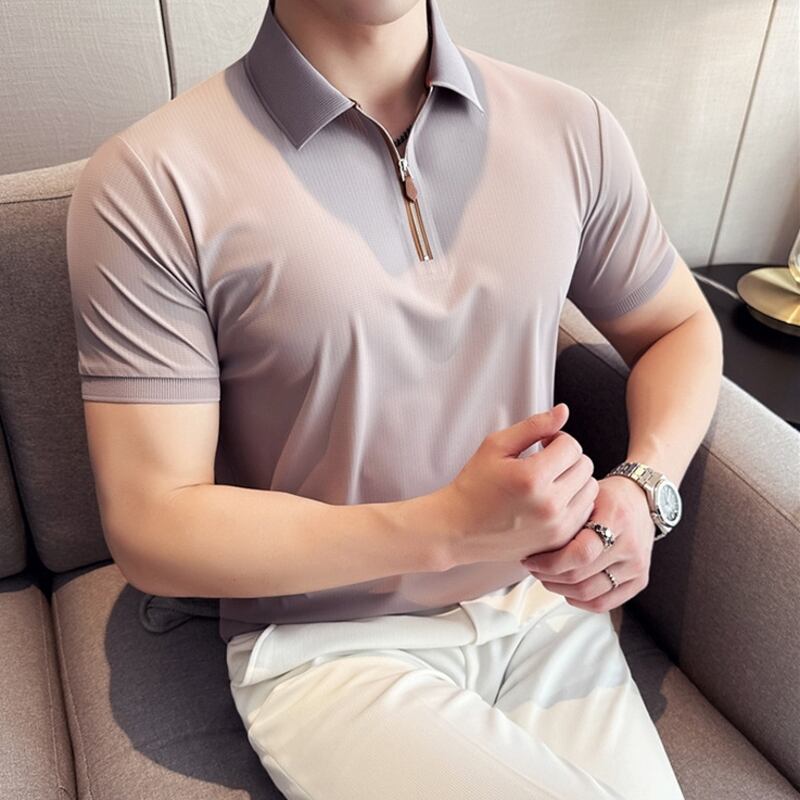 ジップアップショートスリーブポロシャツ 7カラー V0423