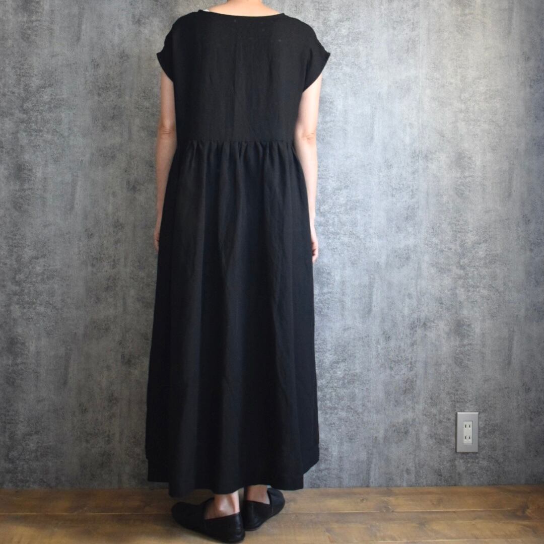 バンブーリネン ギャザーワンピース 黒 Bamboo linen 10 years dress