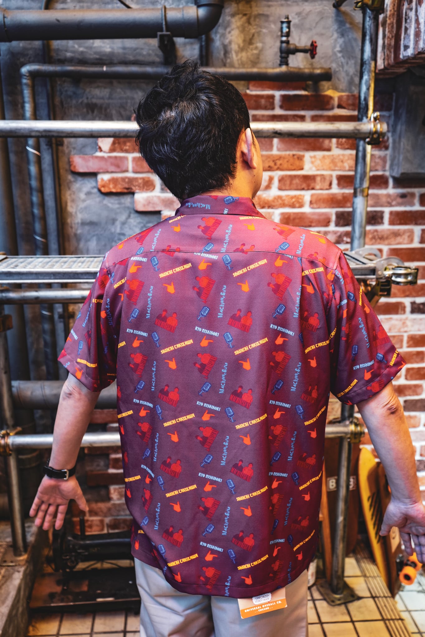 マシンガンズ柄シャツ・ボルドー【マシンガンズ×UNIVERSAL OVERALL