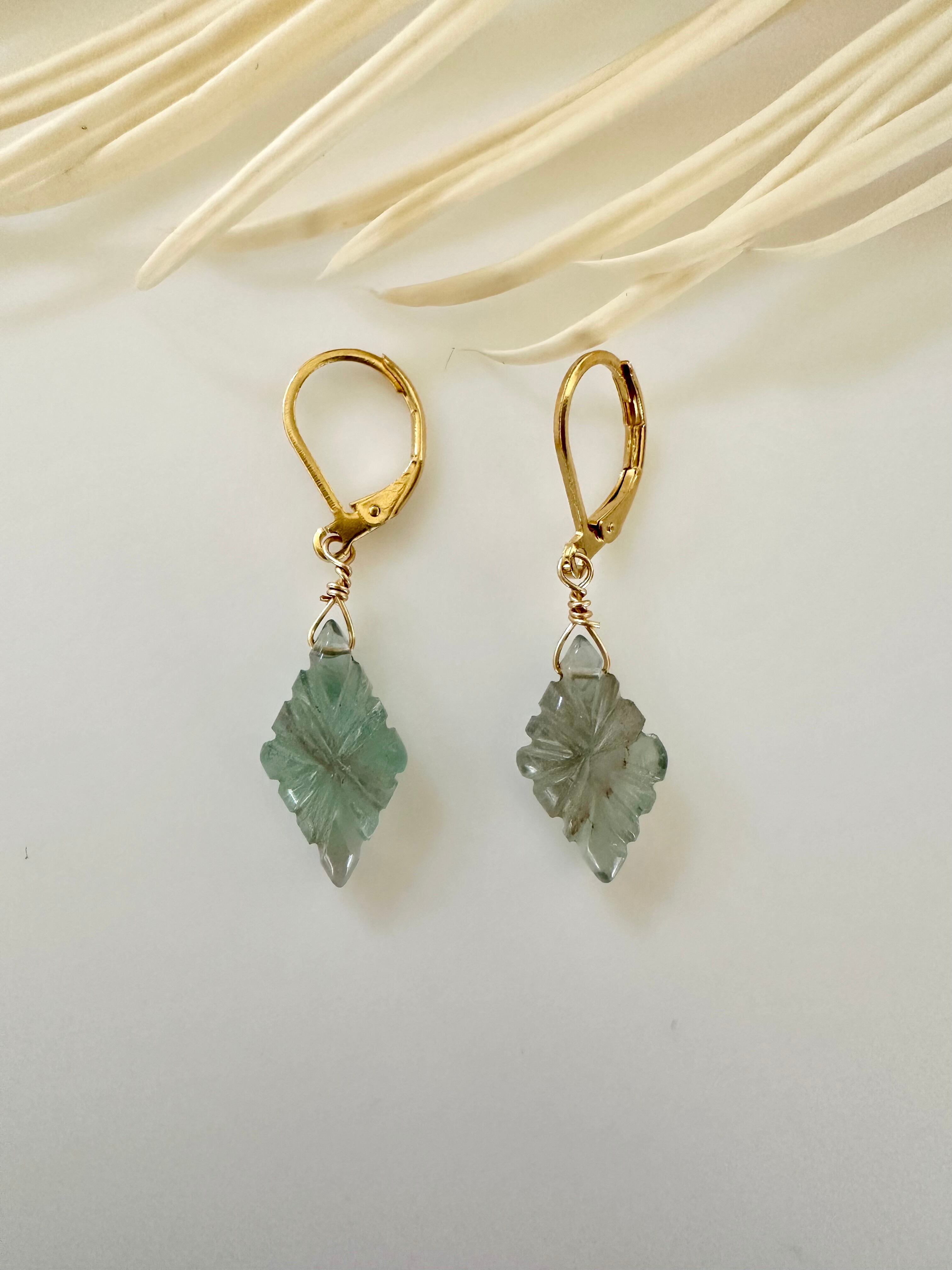 フローライト カービングピアス カービング入り＊フローライトのドロップピアス蛍石天然石