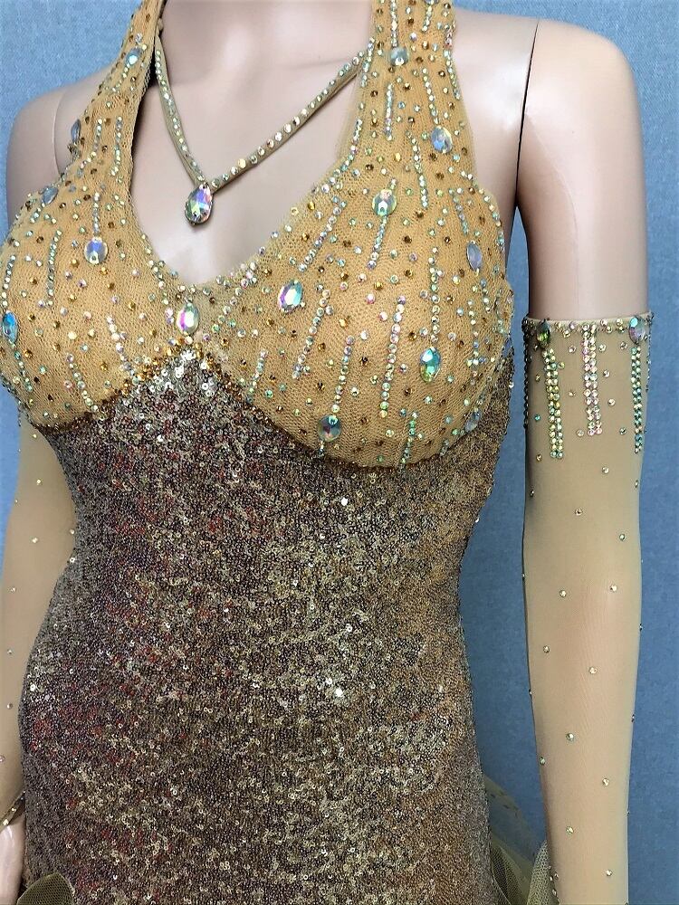 社交ダンス　スタンダード　ゴールド　モダン　デモ・競技用ドレス　ST-96　M　発表会　パーティドレス　ワンピース