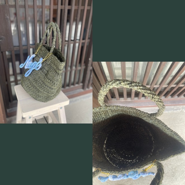 【初恋バッグ】ダークグリーン／お好きな文字のバッグチャーム＆バッグのセット