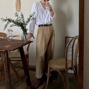 ベーシックヘンリーネックロングTシャツ　0829