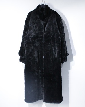 【Caka BLACK】Stand Coller Vintage Long Faux Fur Coat