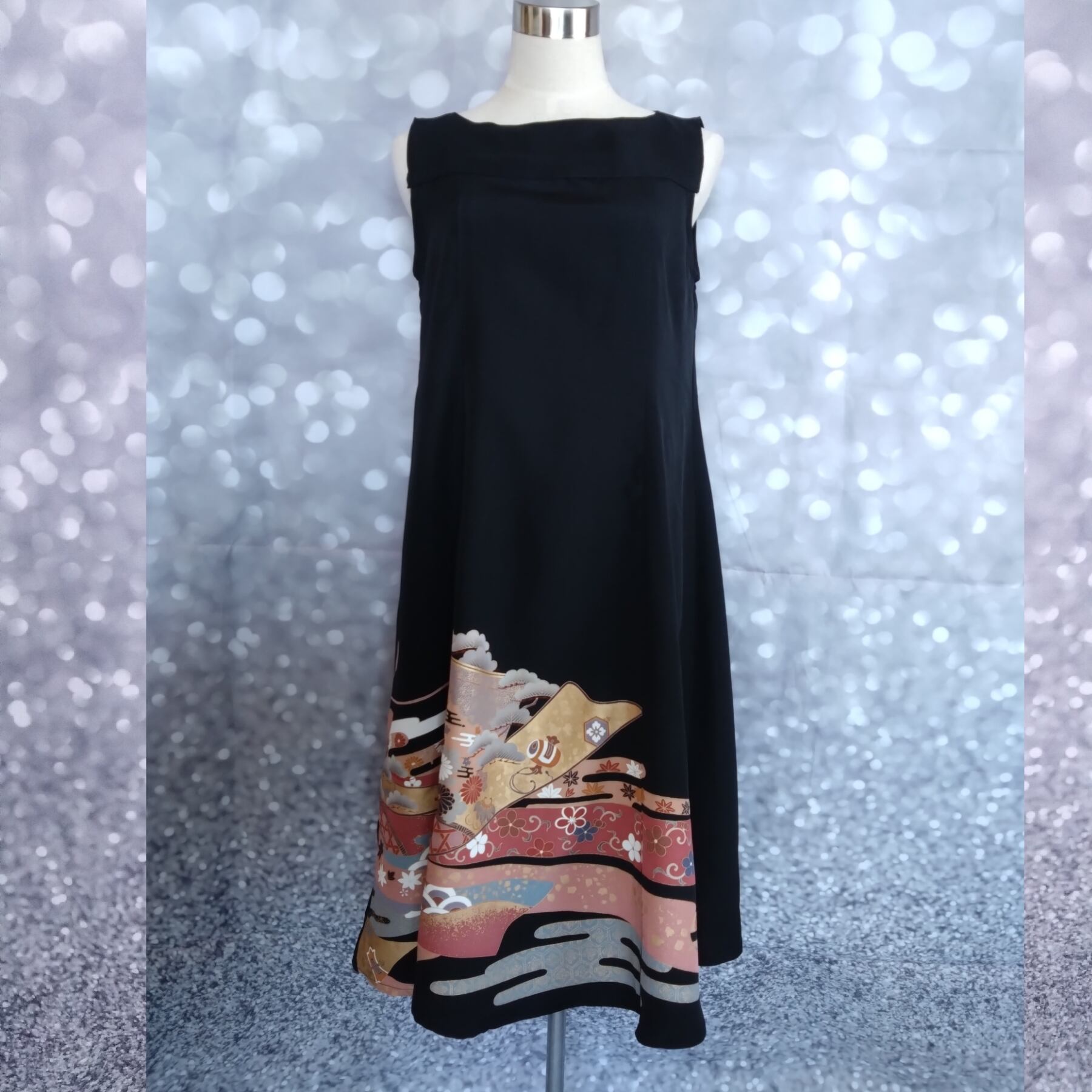 ワンピース ボレロ付き 黒留袖リメイク 着物リメイク レトロ ハンドメイド M ワンピース ボレロ付き 黒留袖リメイク 着物リメイク レトロ ハンドメイド M