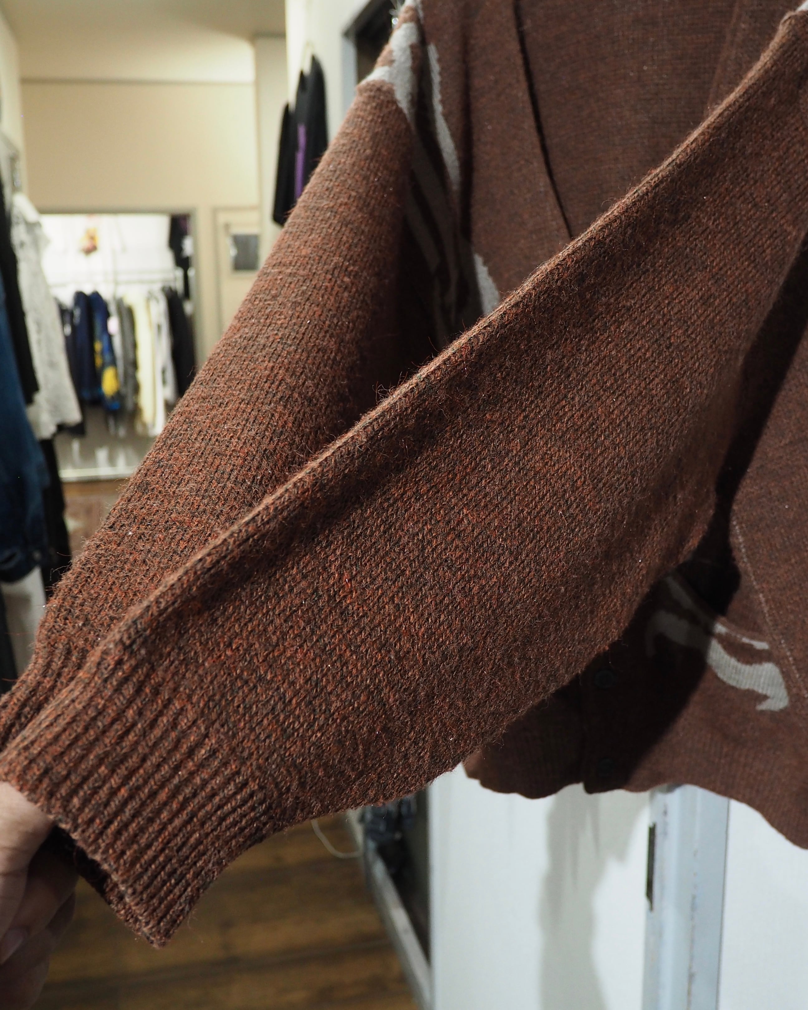 1980s ” 骨 - Bone ”Geometric Pattern Weaving Vintage Knit Cardigan