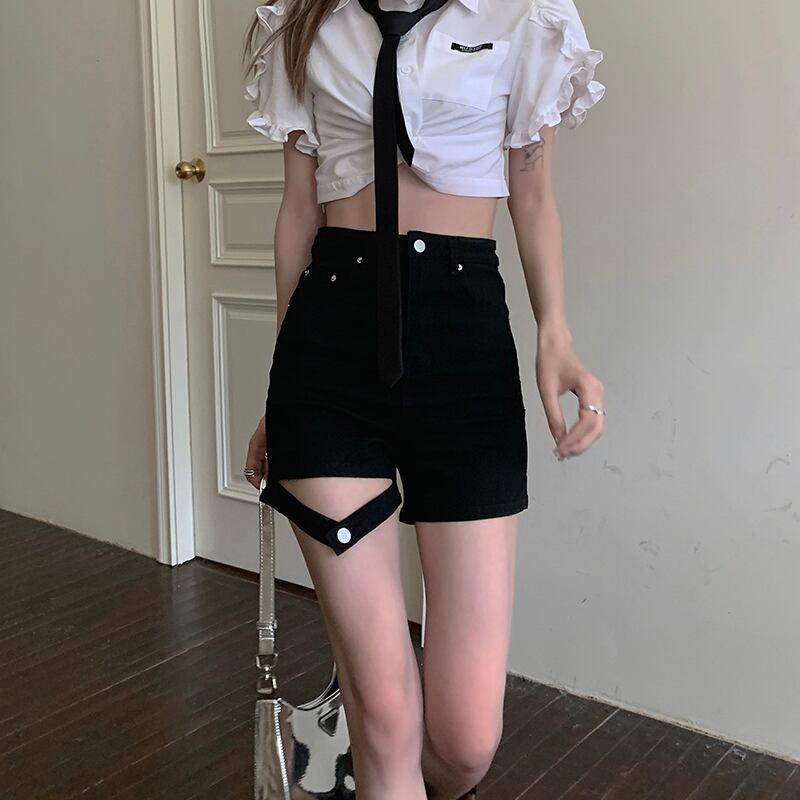 ブラックショーツ サマーハイウェストウェストスリムパンツ 夏物 ブルマー モンロー4693301801