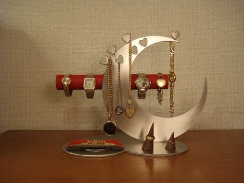 アクセサリーケース レッド指輪、ネックレス、腕時計三日月スタンド パート2 No.130613