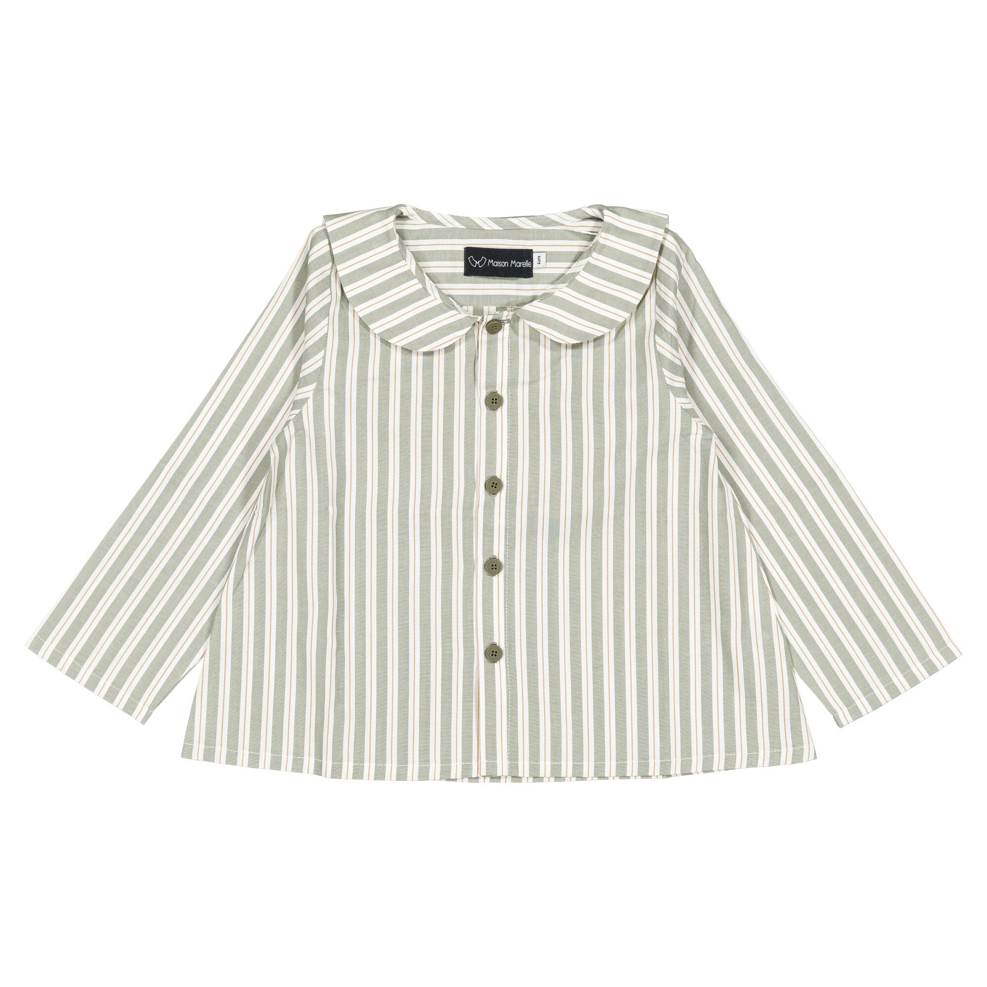 【予約・特典あり】Maison Marelle / Shirt MONCEAU - sauge stripes / 6Y~12Y