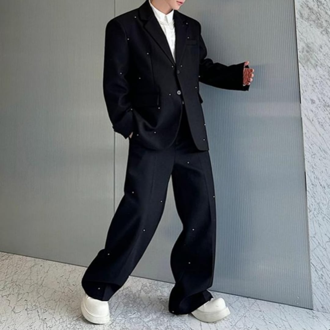 ビーズ装飾 ルーズシルエットスーツ セットアップ D11280 | 韓国メンズ