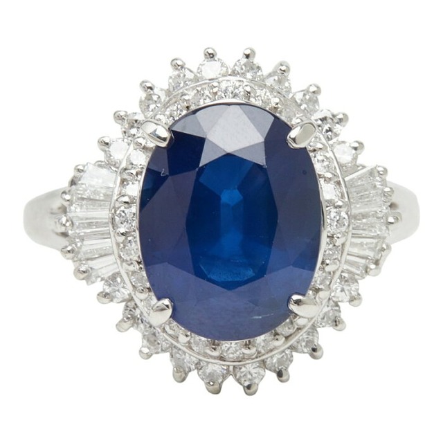 Pt900 プラチナ サファイア3.82ct ダイヤ0.57ct フラワーモチーフ リング 指輪 レディース 11.5号 【中古】