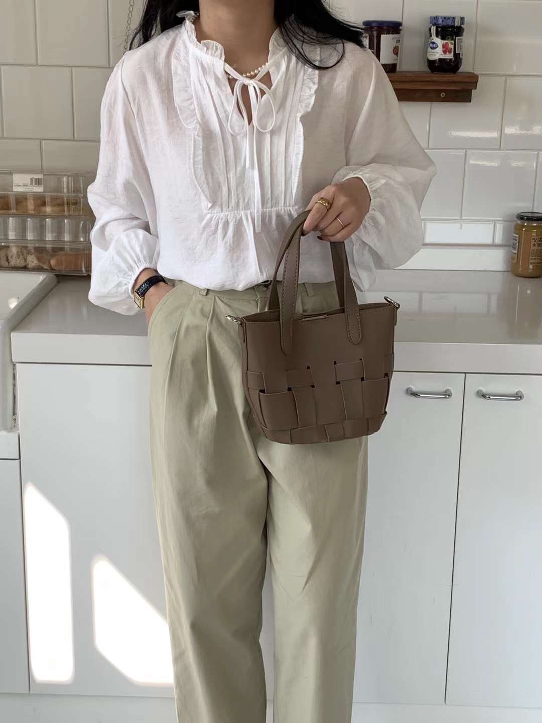 フェイクレザー編み込みハンドバッグ　AS45-2775