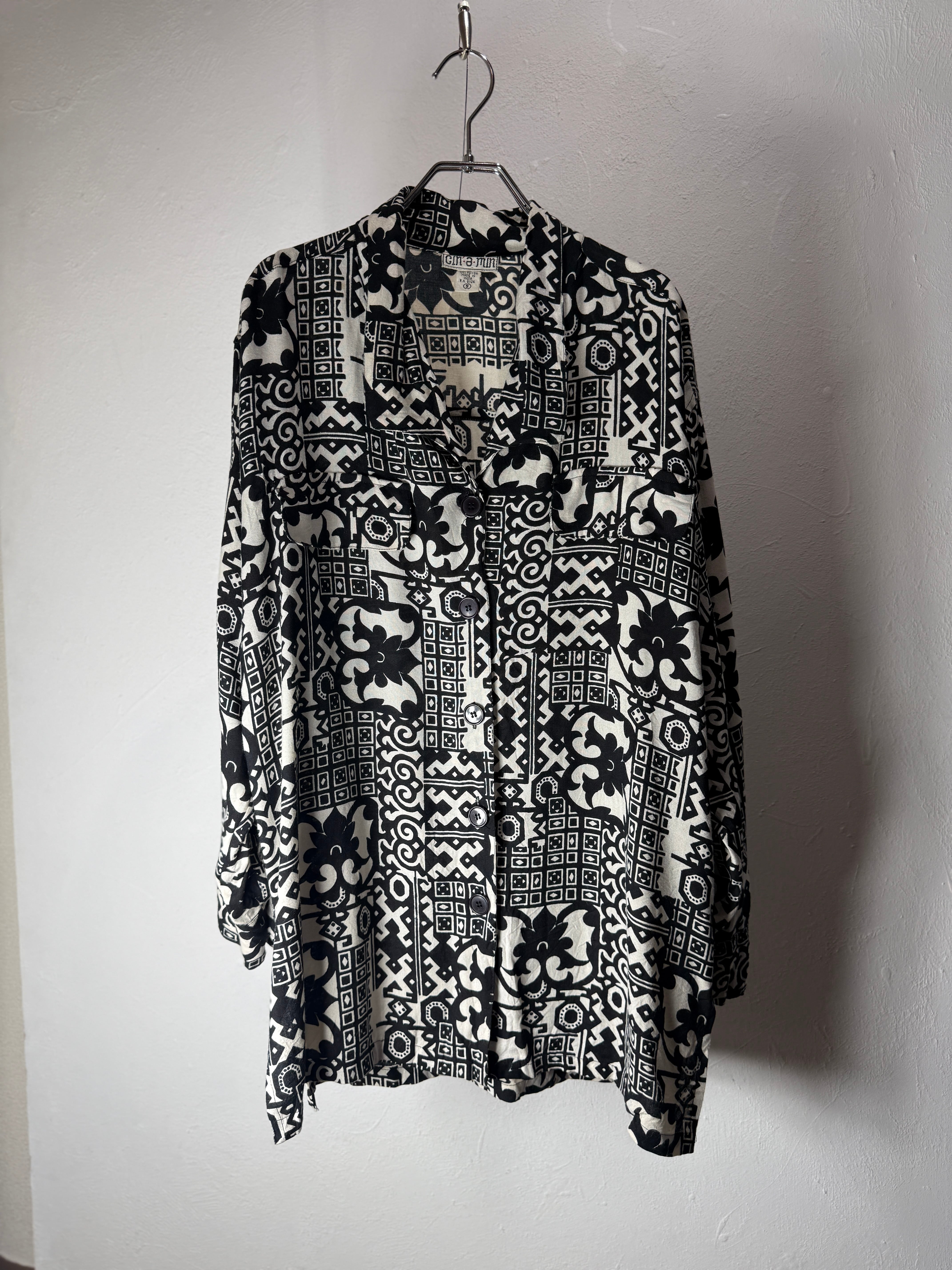 90s Monotone Art Pattern Rayon Shirt