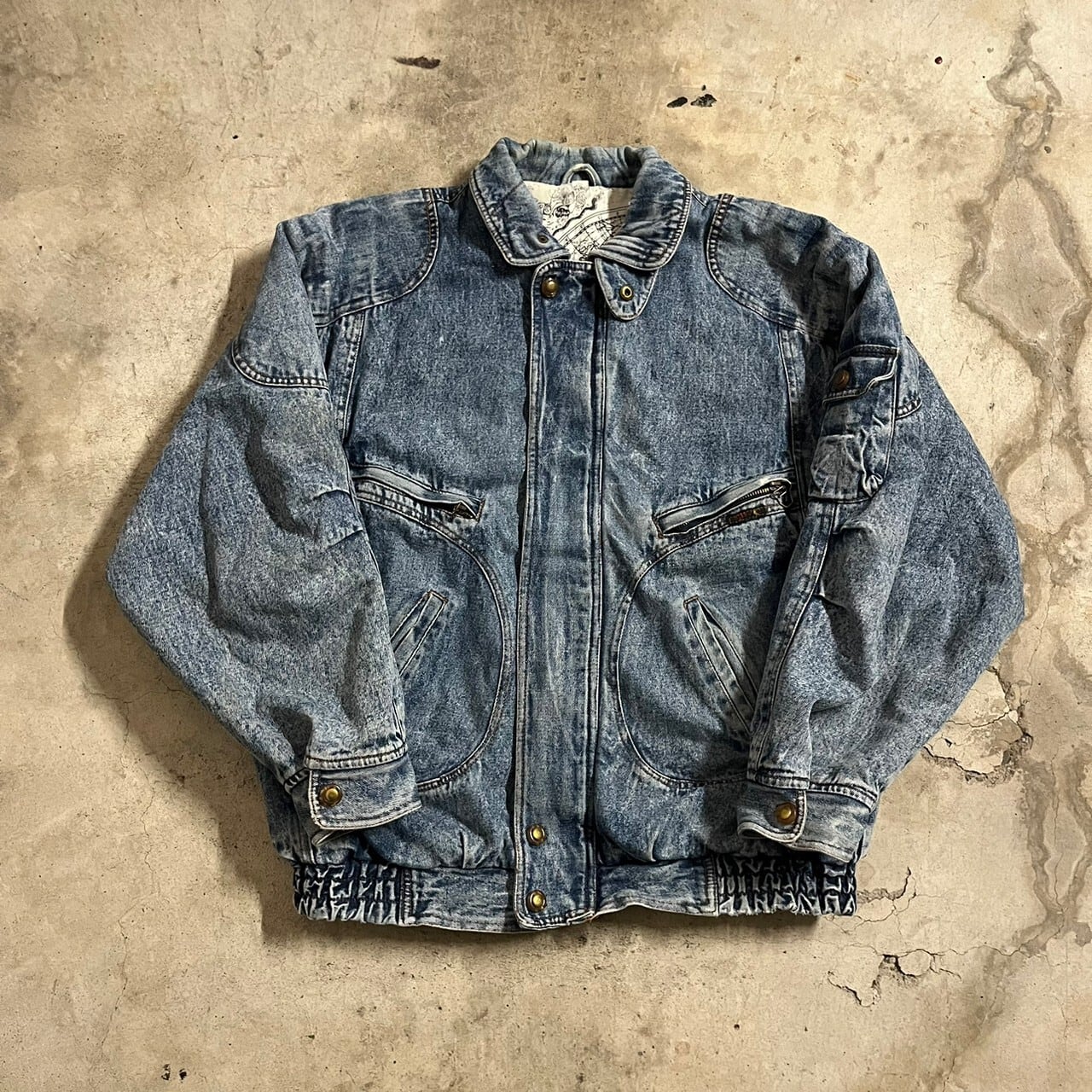 〖vintage〗globe design denim blouson jacket/裏地 地球儀 デニム ブルゾン  ジャケット/lsize/#0306/osaka | 〚ETON_VINTAGE〛 powered by BASE