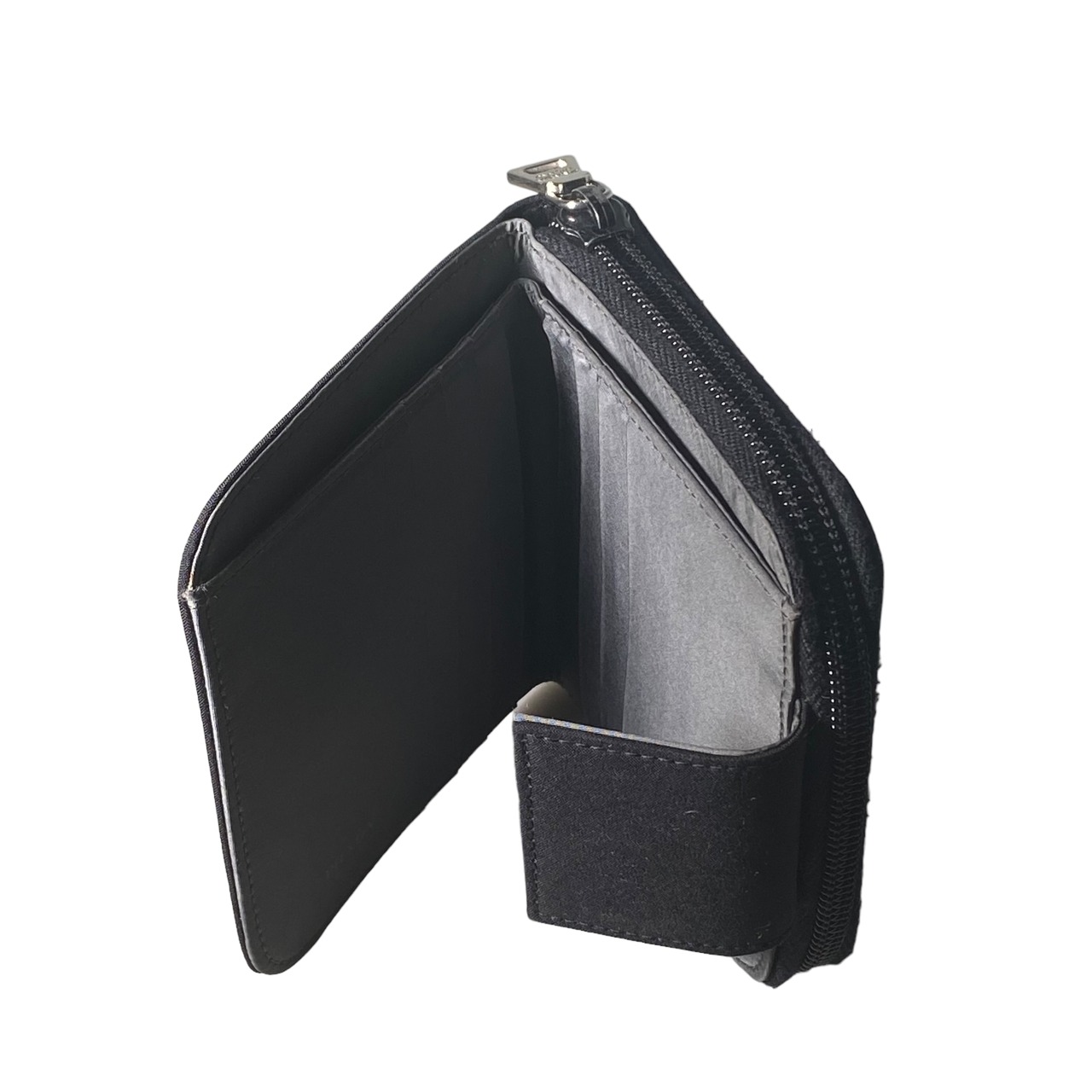 PRADA black technical fabric compact wallet