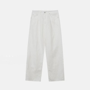 リネンライク薄軽ストレートカジュアルパンツ　0748
