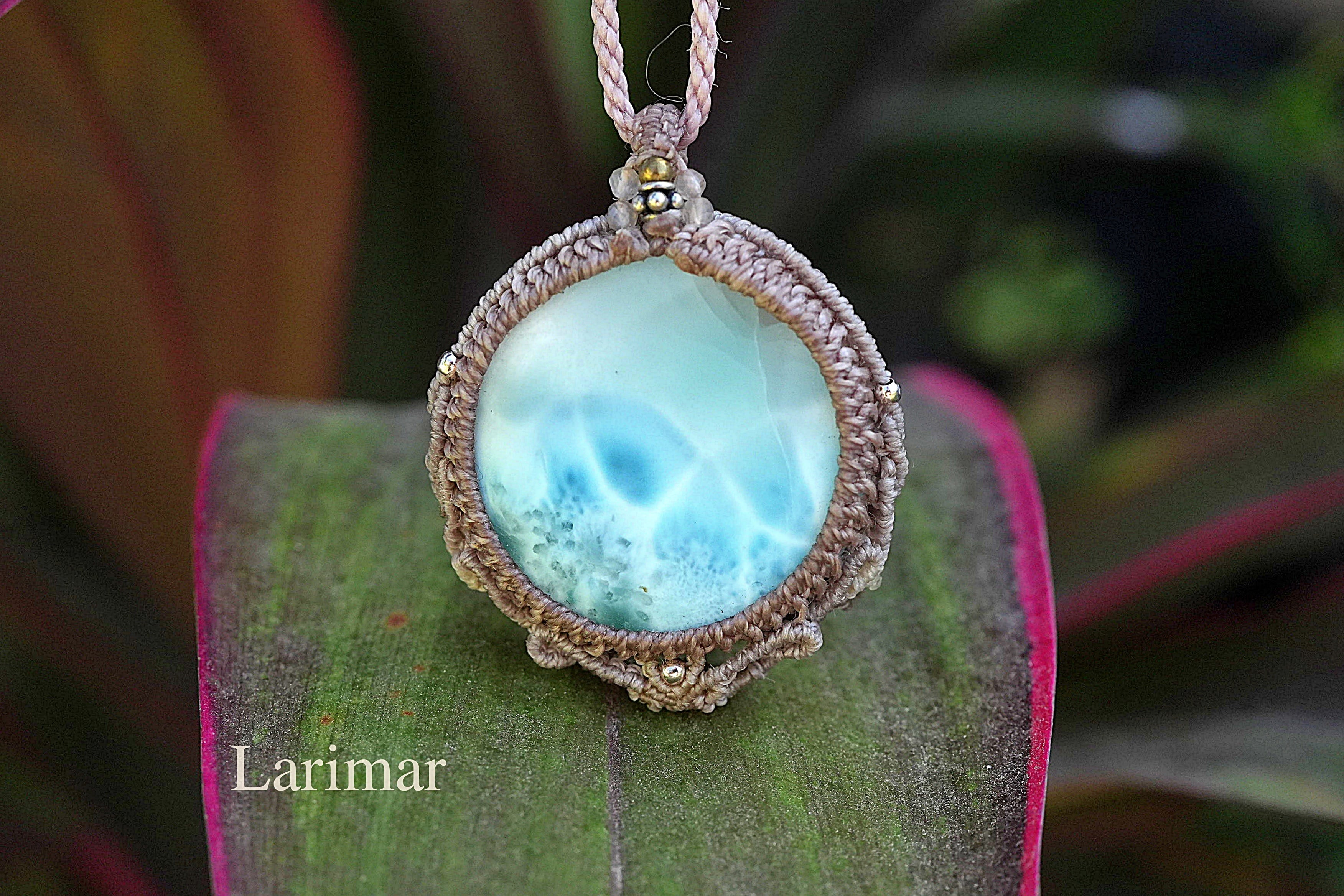 高品質★ラリマー マクラメネックレス2249