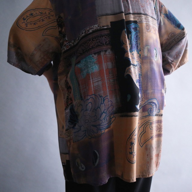 modern coloring mult art pattern loose h/s shirt
