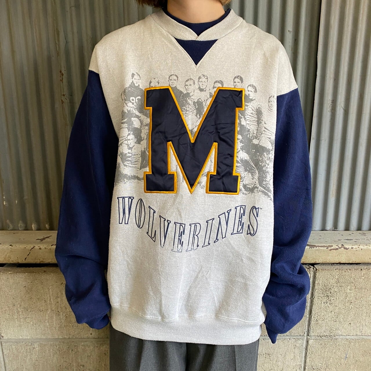 90年代 Michigan wolverines バイカラー カレッジチーム プリント スウェットシャツ メンズM