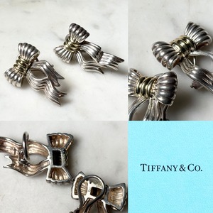 vintage TIFFANY silver × k18 gold ribbon earrings