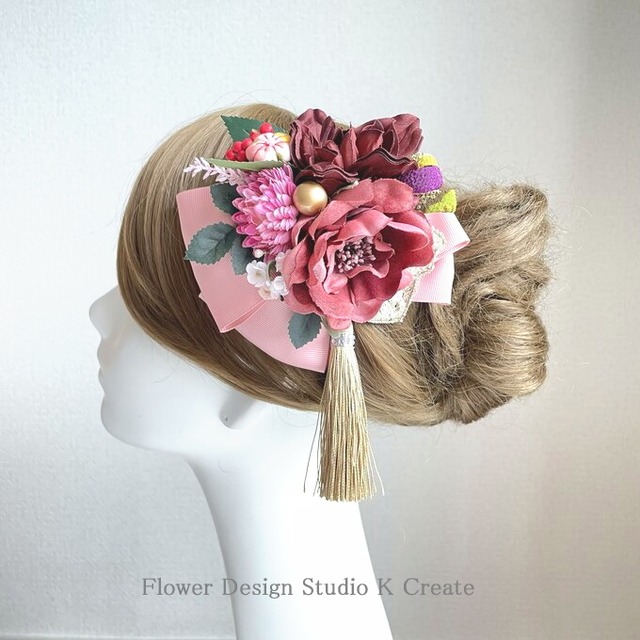 成人式・卒業袴に♡大正ロマン風の和モダンなリボン髪飾り　着物髪飾り　和装　浴衣髪飾り　卒業袴　成人式　前撮り　つまみ細工