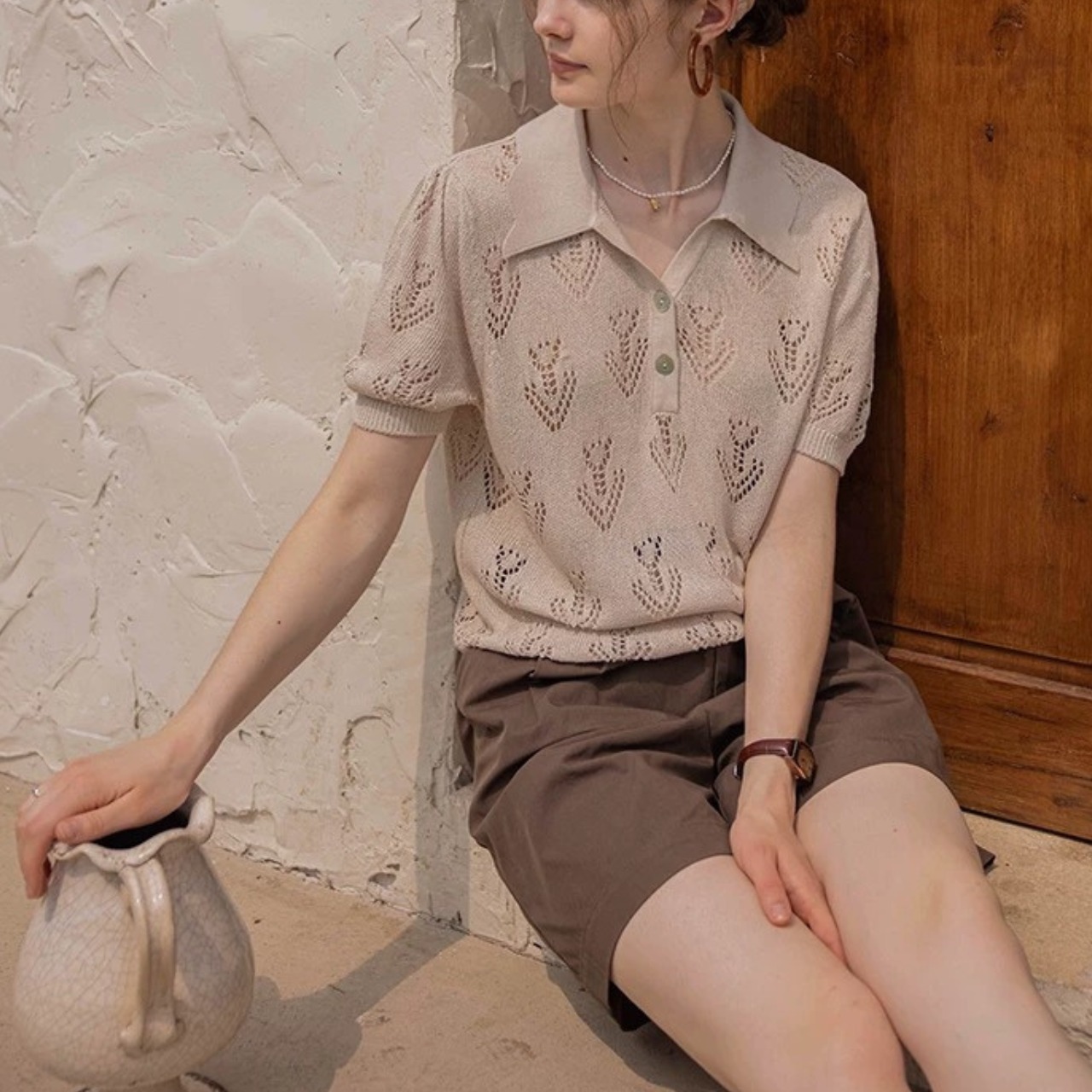 Ajourée Fleur Knit Polo F0740