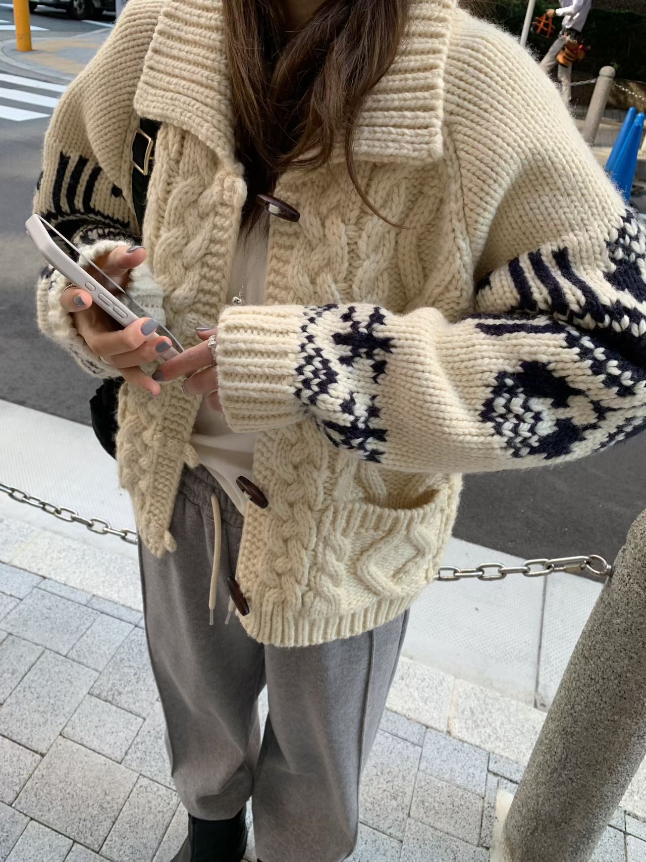 (予約) mellounge / Jagd color blocking cowichan cardigan 2color