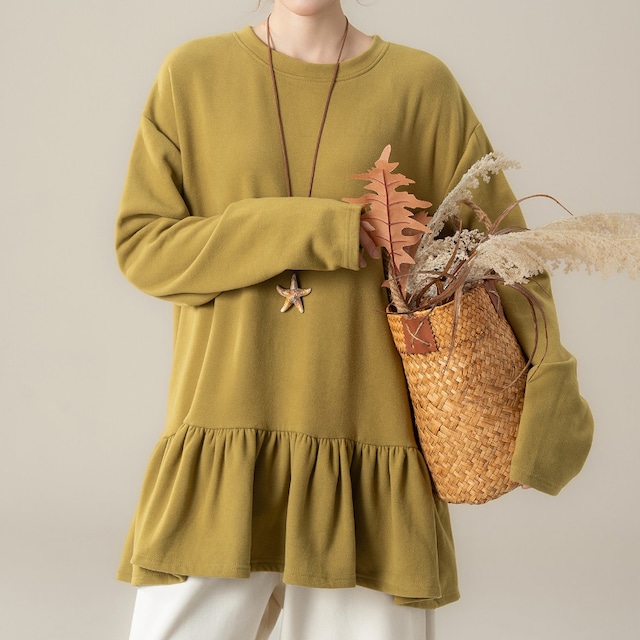 裾フリル切り替え長袖カットソー　M2134