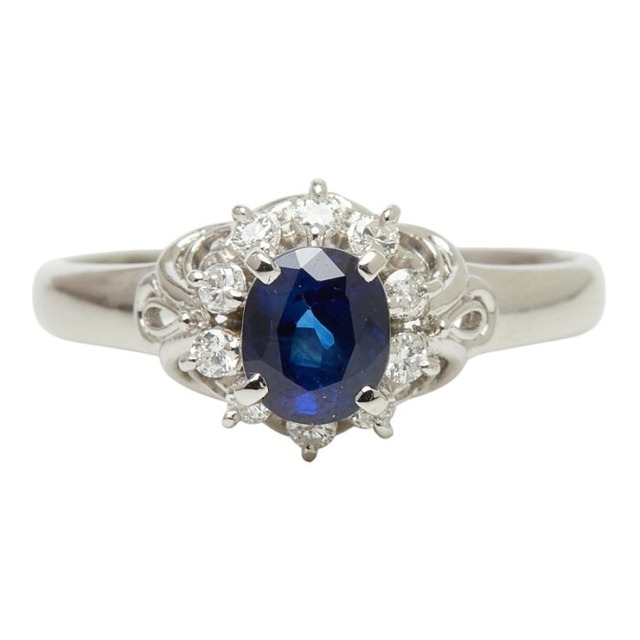 Pt900 プラチナ サファイア0.86ct ダイヤ0.15ct フラワーモチーフ リング 指輪 レディース 13.5号 【中古】