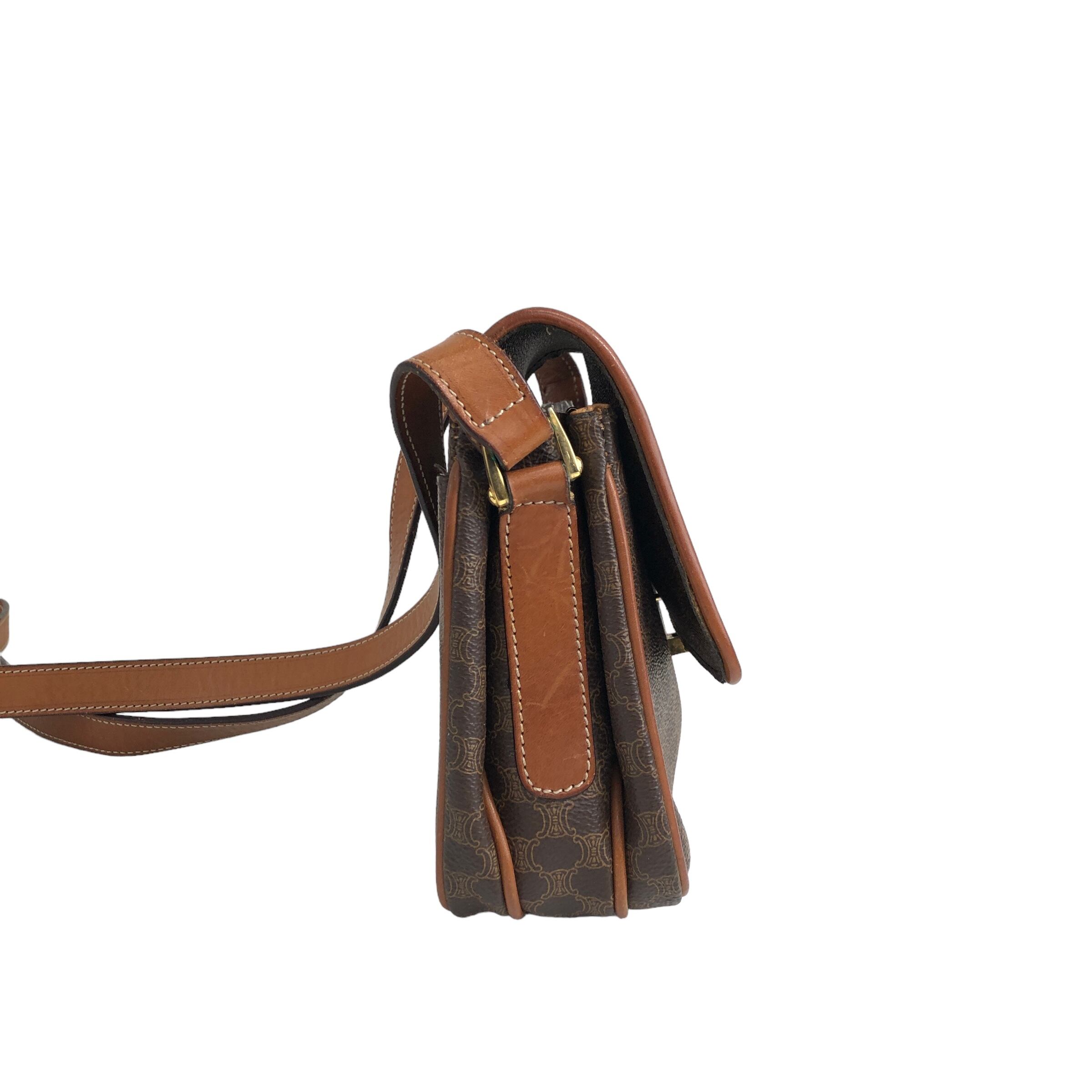 Vintage セリーヌ バッグ マカダム トリオンフ ショルダー 鞄 ブラウン CELINE セリーヌ マカダム トリオンフ レザー ショルダーバッグ