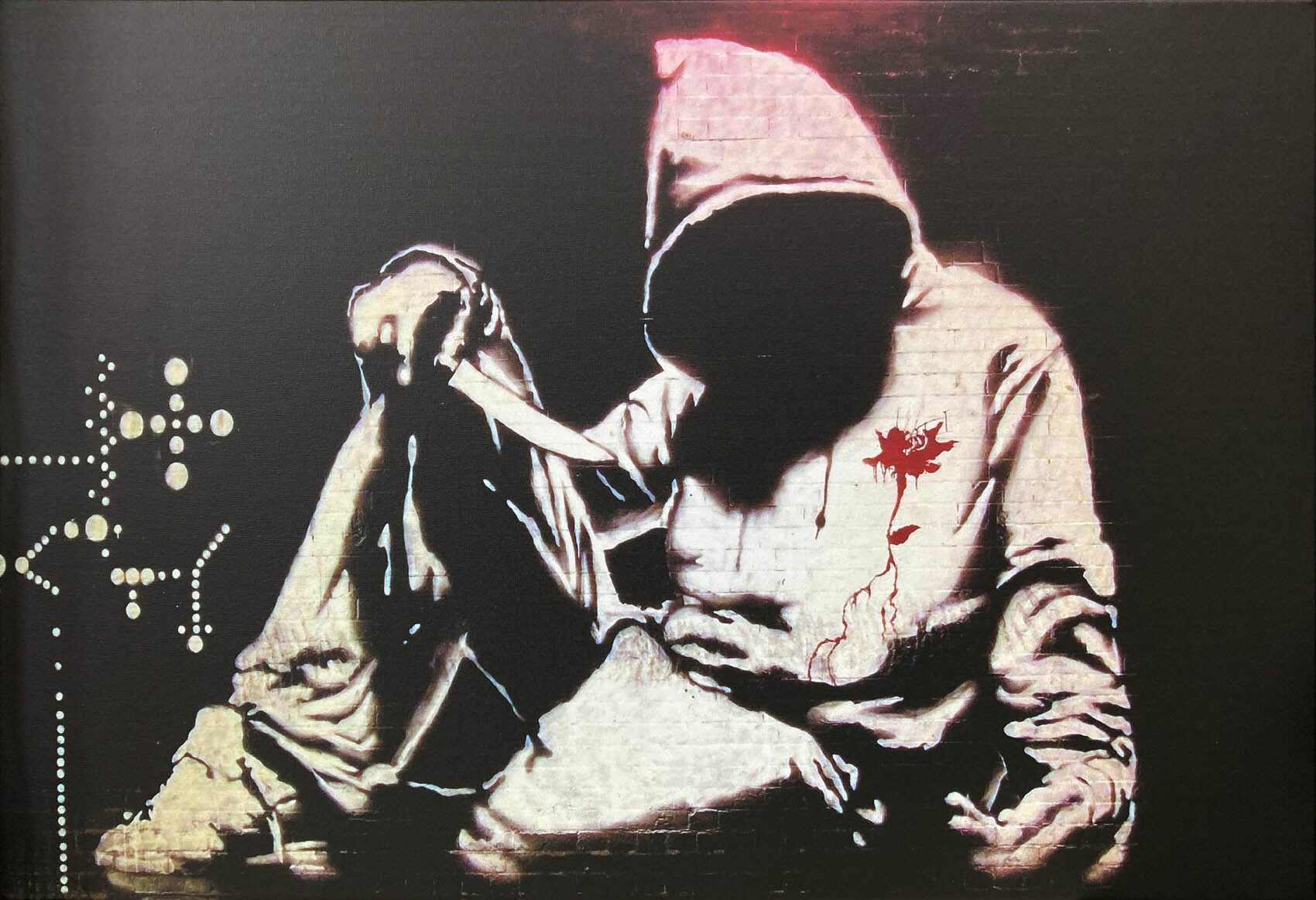 バンクシー「フードマンとナイフ/Hooded Man With Knife」展示用フック付きキャンバスジークレ