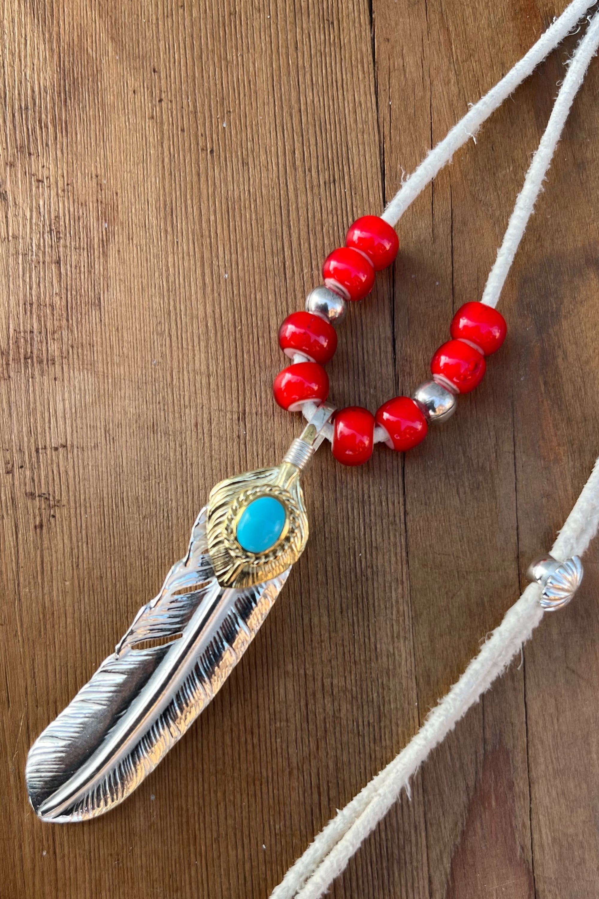 上金金縄ターコイズ付き特大フェザー（金の部分は真鍮）