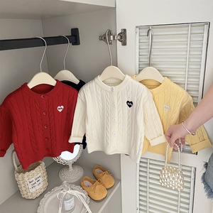 【BABY&KID】冬作ハートプリントニットカーディガン