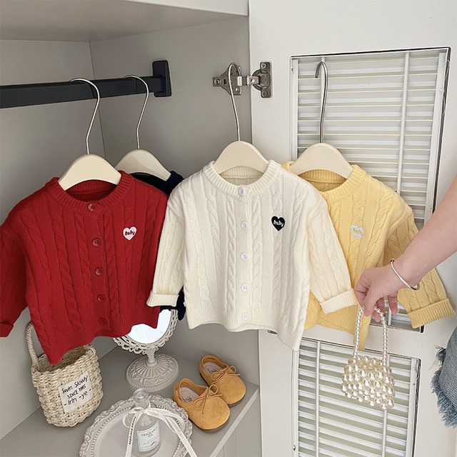 【BABY&KID】冬作ハートプリントニットカーディガン