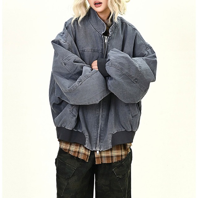 クラシックミニマルスタンドオーバーブルゾン 2col   R01119