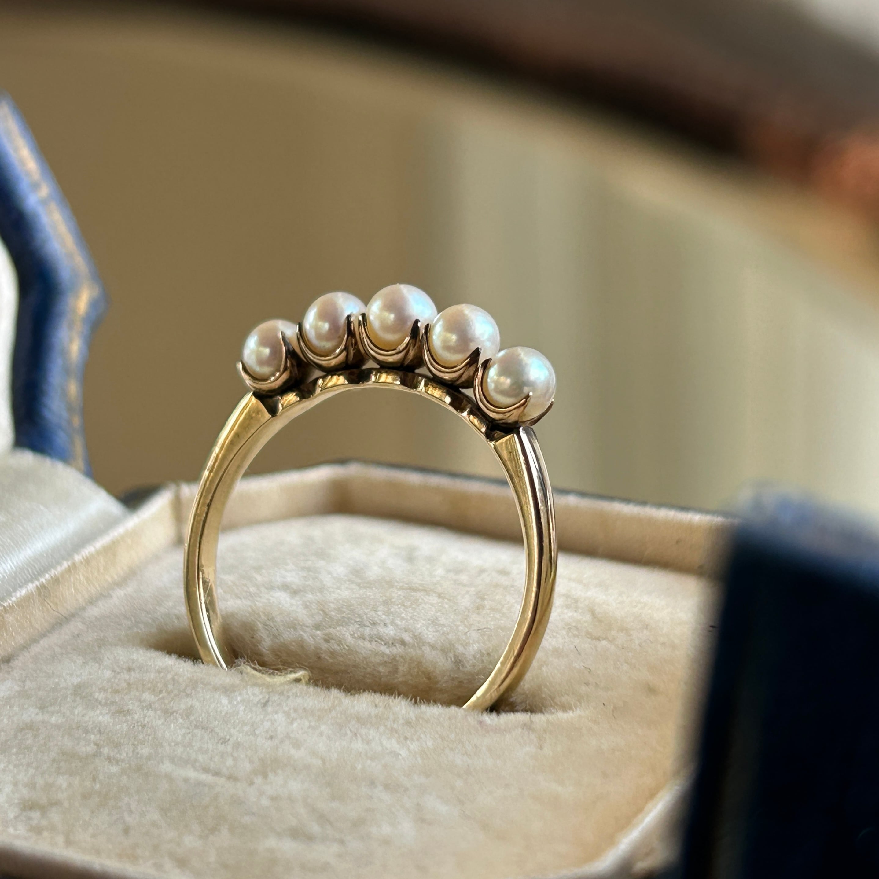 ヴィンテージ MIKIMTO 14金ベビーパール一文字繊細リング
