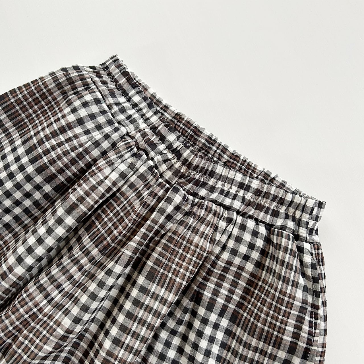 Cotton crêpe check wide pants